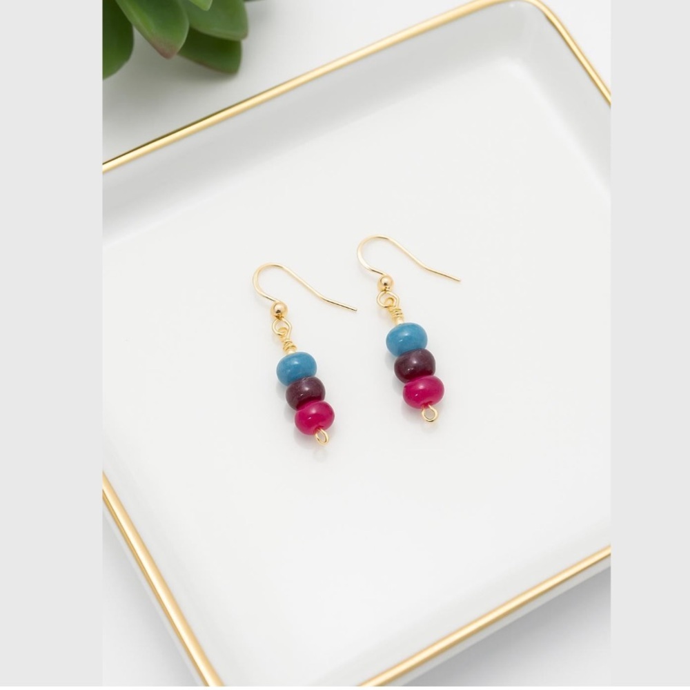 Handmade Colorful Jade Earrings Lightweight‎ Natural Stone 18k Gold-Plated Hooks